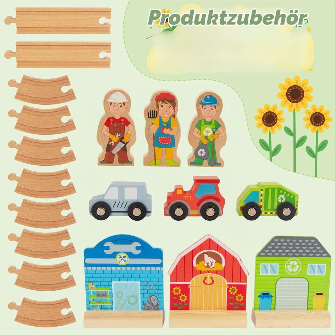 Holz Schiene Wagen Set Landwirtschaft, städtische Gesundheit Thema Kinder Spielzeug Holz Eisenbahn 3