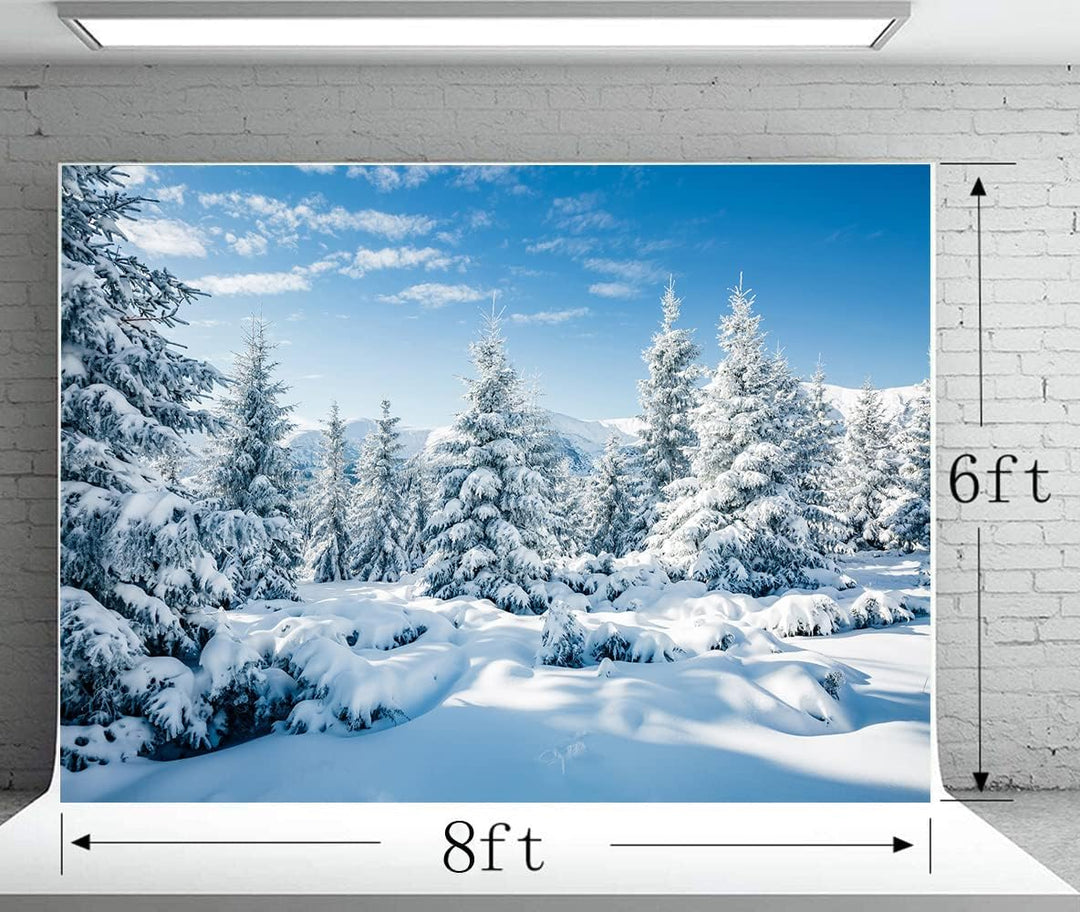 AIIKES 8x6FT Schneelandschaft Hintergrund Winter Wald Schnee Baum Fotografie Hintergrund Outdoor Him
