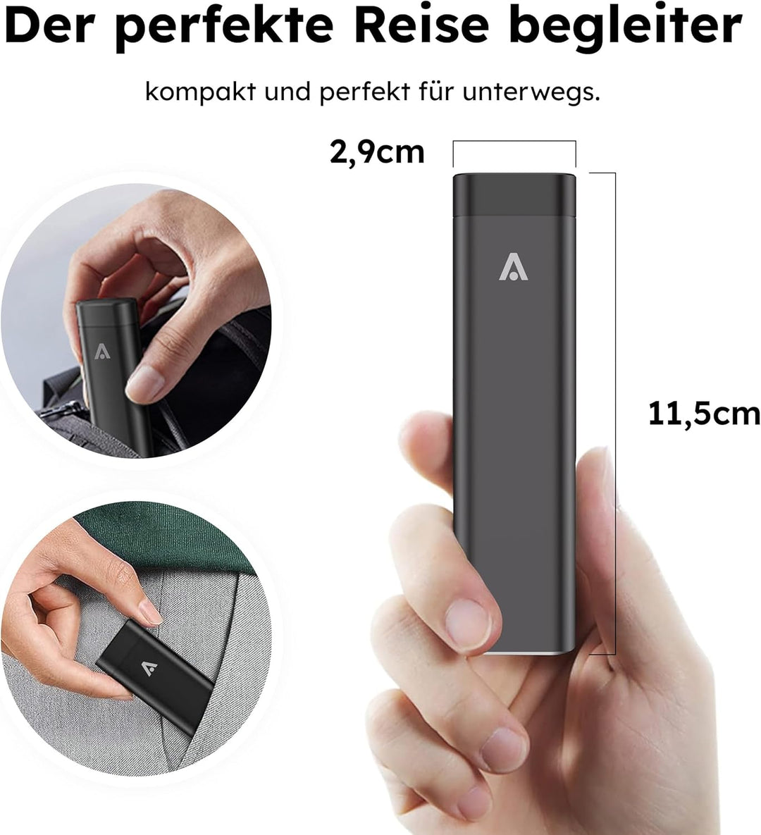 travel Adapter kit - Aluminium Gehäuse mit USB-C Kabel und Adapter Connectoren für alle Anschlüsse (
