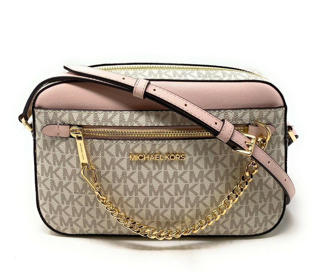 Michael Kors Jet Set East West Chain Crossbody Vanilla MK Powder Blush Pink Bundled with Michael Kor