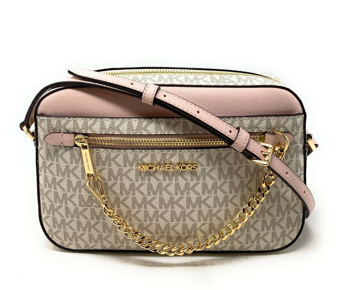 Michael Kors Jet Set East West Chain Crossbody Vanilla MK Powder Blush Pink Bundled with Michael Kor