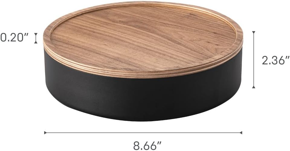 Yamazaki 5800 RIN Aufbewahrungsbehälter mit Deckel, rund, schwarz, Stahl/Holz, Minimalistisches Desi