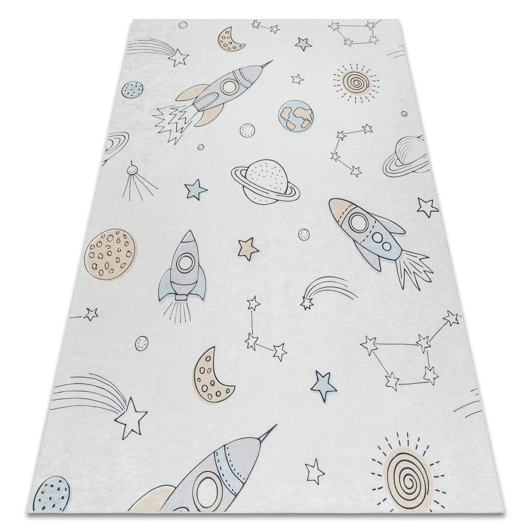 Kinderteppich Bambino Waschteppich Weltraum, Rakete für Kinder Anti-Rutsch - Creme 140x190 cm 140x19