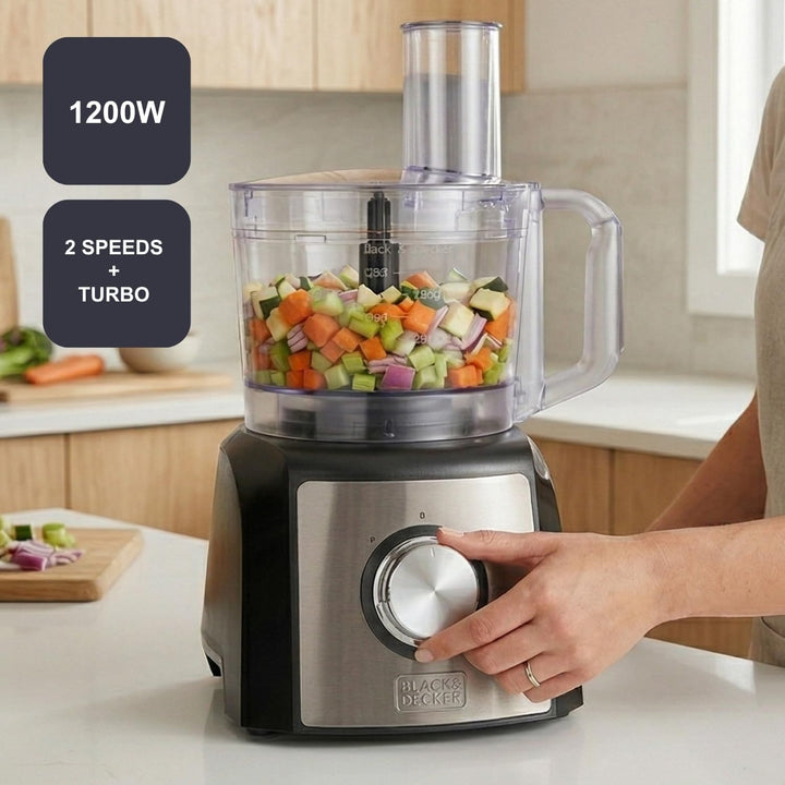 BLACK+DECKER BXFPA1200E - Küchenmaschine, 1.200W, Behälter 1,5l, 2 Geschwindigkeitsstufen/Turbofunkt