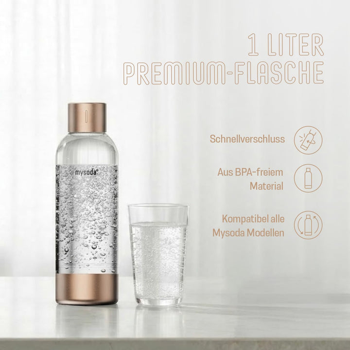 Mysoda: Hochwertiges und BPA-freies Premium 1 Liter Wasserflasche für Wassersprudler, Deckel und Bod