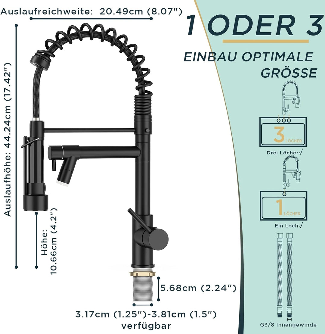 FORIOUS Wasserhahn Küche, Edelstahl-Küchenarmatur mit LED, Spülarmaturen Küche, Zweigriff-Mischbatte