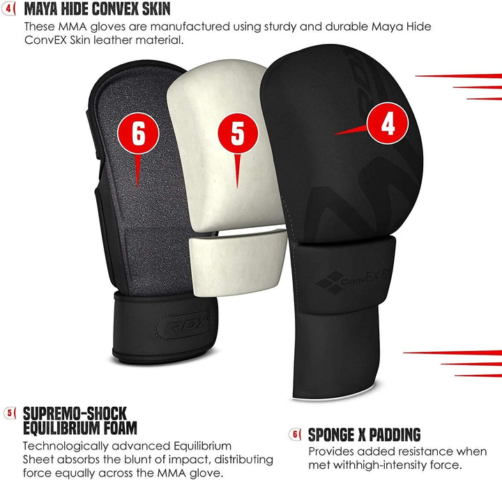 RDX Profi MMA Sparring Handschuhe, Maya Hide Leder, Kampfsport Kickboxen Gepolstert Gloves, Lang Han