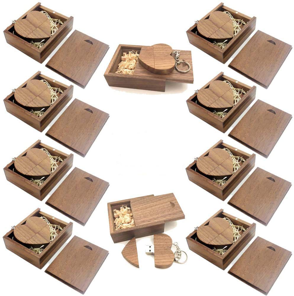 A Plus+ 10 Stück USB 3.0 Speicherstick 16GB Holz USB Flash Drive mit Holzbox (Herzform) 16GB USB 3.0