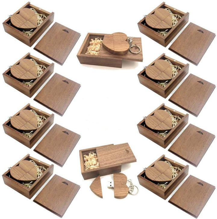 A Plus+ 10 Stück USB Speicherstick 32GB Holz Herz USB-Sticks mit Geschenkbox (Schlüsselring Angebrac
