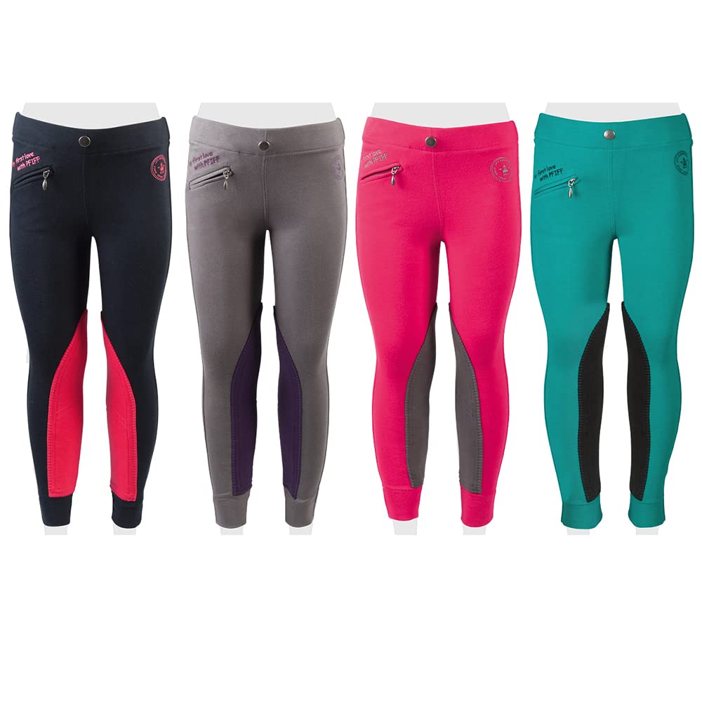 PFIFF Kinder Reitleggings „Ella“,Türkis/Schwarz,110