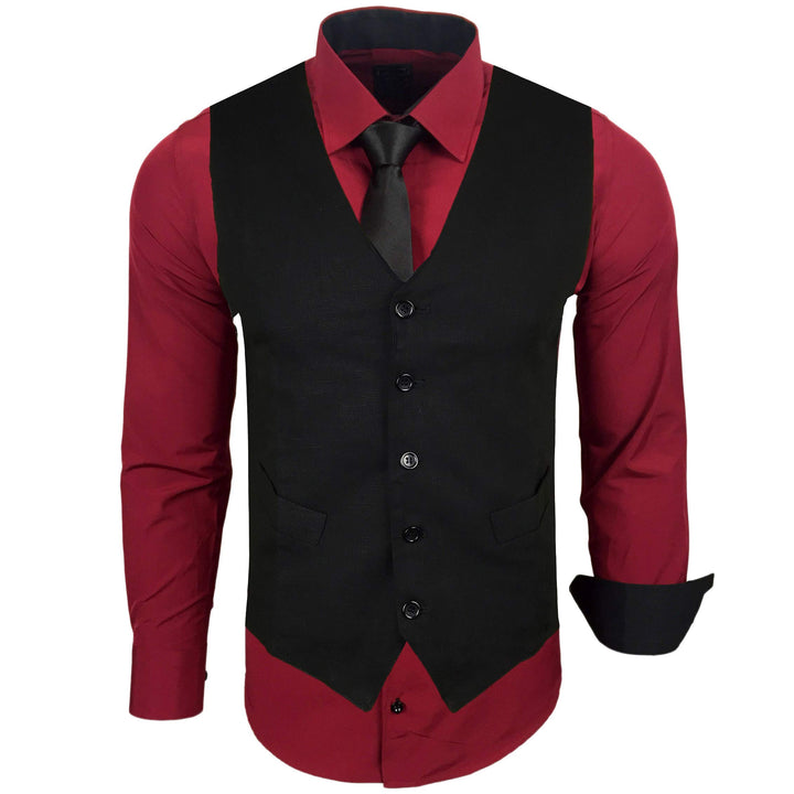 Herren Hemd mit Weste Krawatte Anzugs Sakko Business Hochzeit Freizeit Hemden Frack Herrenweste Set