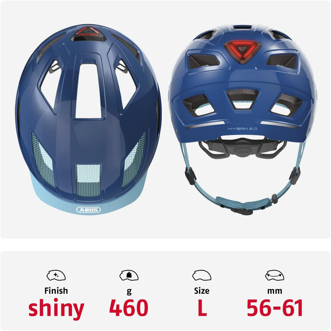 ABUS Stadthelm Hyban 2.0 - Fahrradhelm mit Rücklicht, ABS-Hartschale, guter Passform - für Damen und