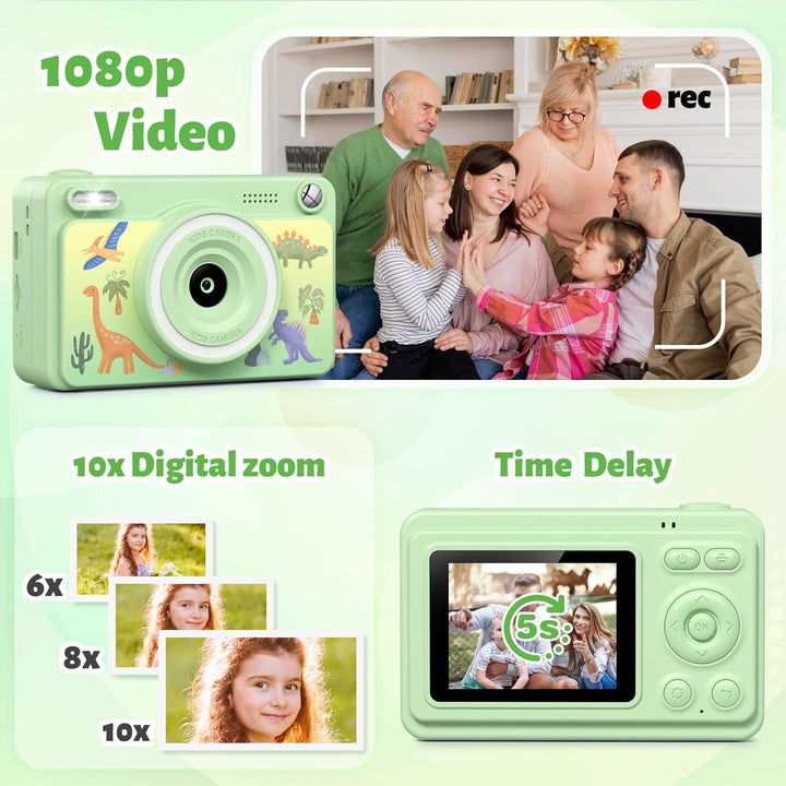 GREENKINDER Sofortbildkamera Kinder, 2.4 Zoll Bildschirm Kinderkamera Sofortbildkamera mit 32GB Kart