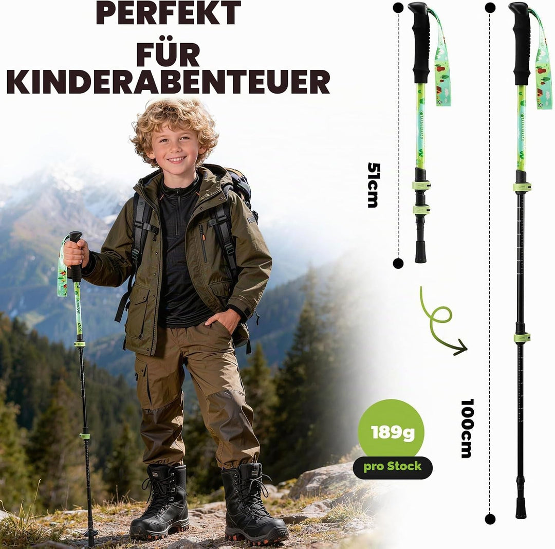 Wanderstöcke Kinder, 51–100 cm verstellbar Trekkingstöcke, 6061 Aluminium Ultraleichte Walking Stöck
