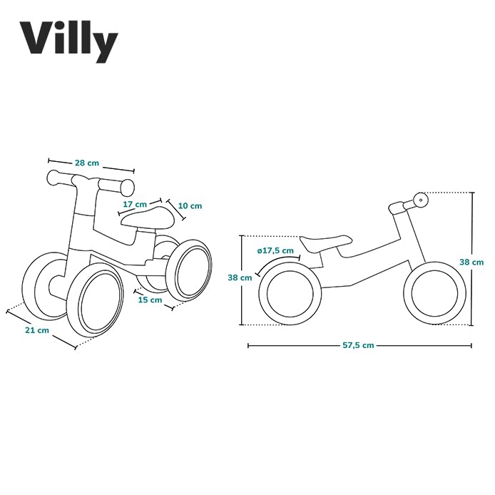 LIONELO VILLY Leichter Laufrad Kinderlaufrad 4 Räder ab 1 bis 3 Jahre alt (bis 30 kg), vordere Dämpf