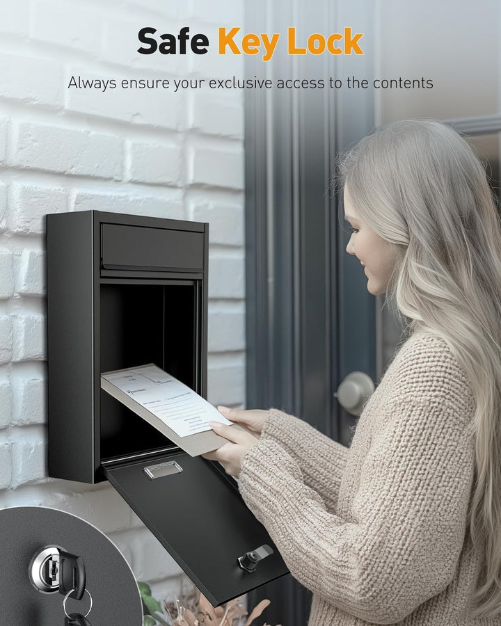 Uniclife Briefkasten Abschliessbarer Wandbriefkasten für draussen grosser BriefkastenSchlüsselschlos