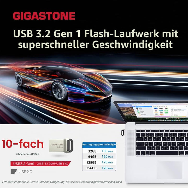 Gigastone Z90 USB-Speicherstick (64 GB, USB 3.2, Gen1, Mini-Fit, wasserdicht, kompakt, USB-Stick, US