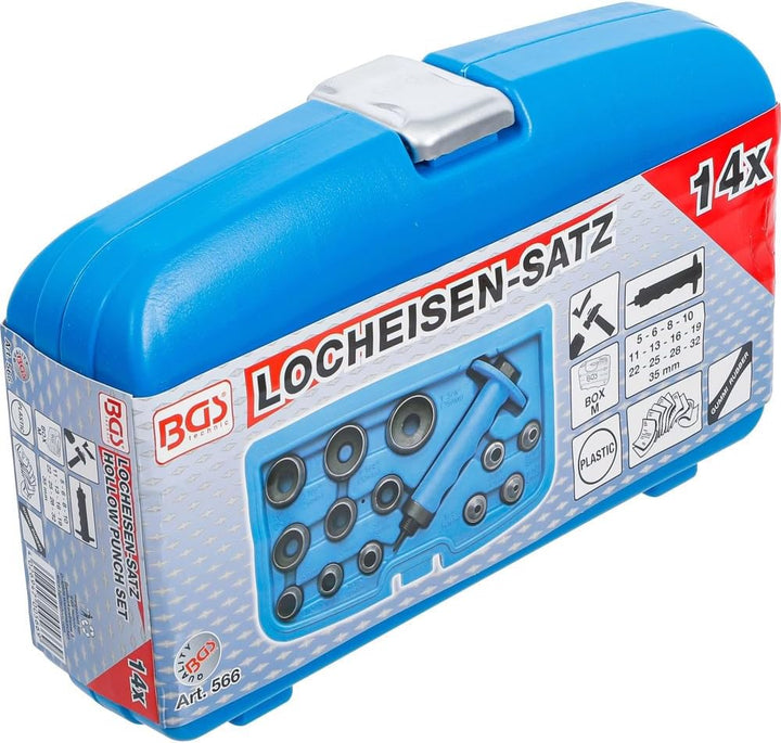 BGS 566 | Locheisen-Satz | 14-tlg. | 5 - 35 mm| inkl. Kunststoff-Koffer | Lochstanzen-Set | Stanzeis