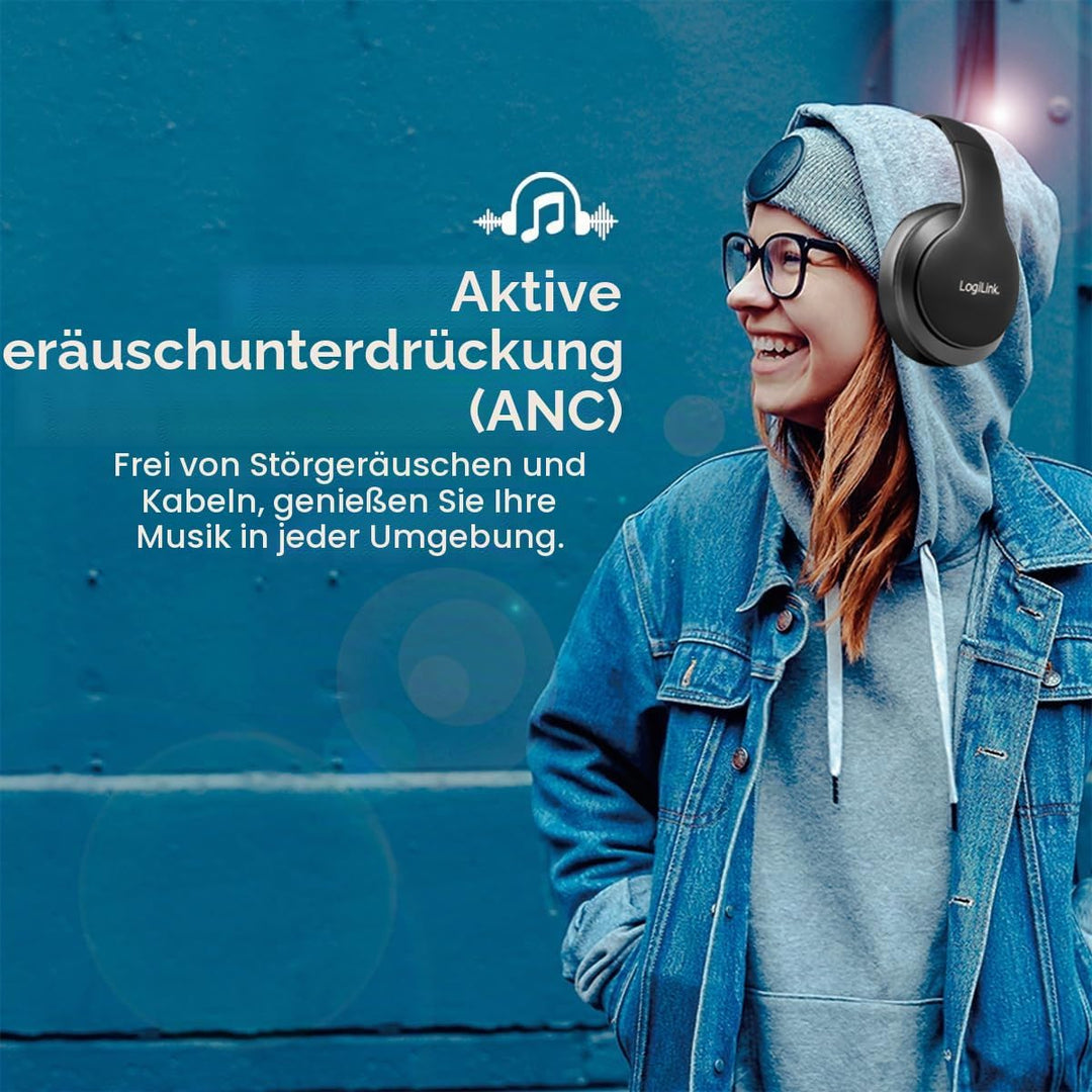LogiLink BT0053 - BT v5.0 Active-Noise-Cancelling (ANC) Headset/Kopfhörer mit aktiver Lärmunterdrück