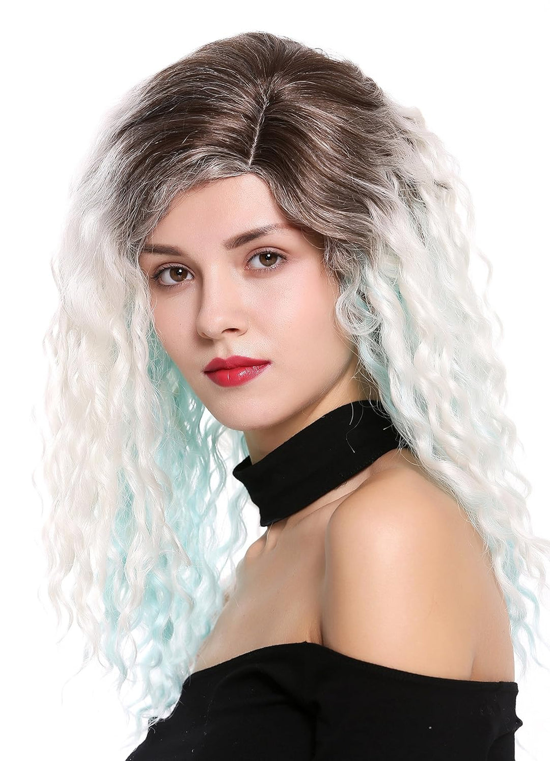 WIG ME UP - 803AD-8+60+L-BLUE Damenperücke Perücke Seitenscheitel Afro Krepplocken gelockt Ombre Bra