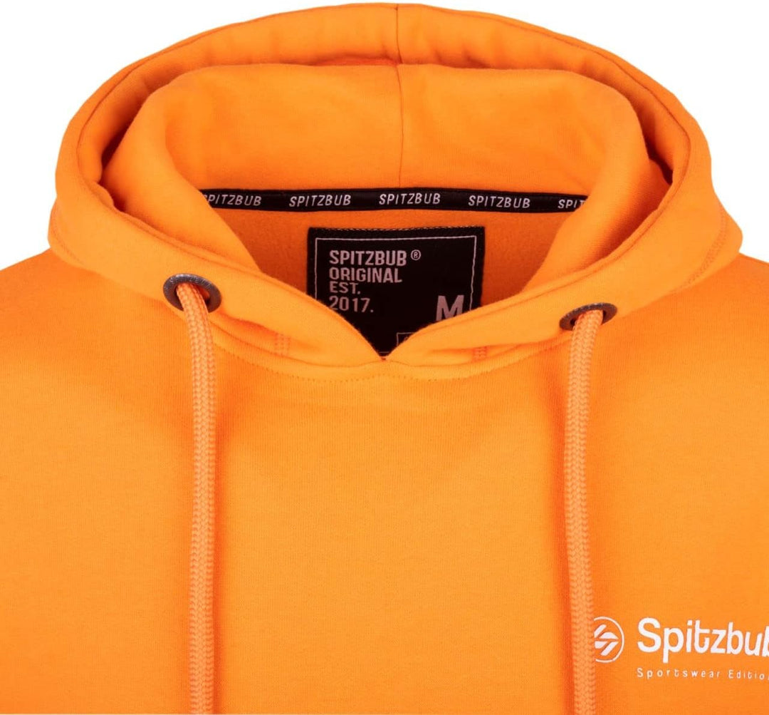 Spitzbub Herren Hoodie Pullover mit Kapuze Kapuzenpullover Sportshoodie mit Ärmelprint S Orange, S O
