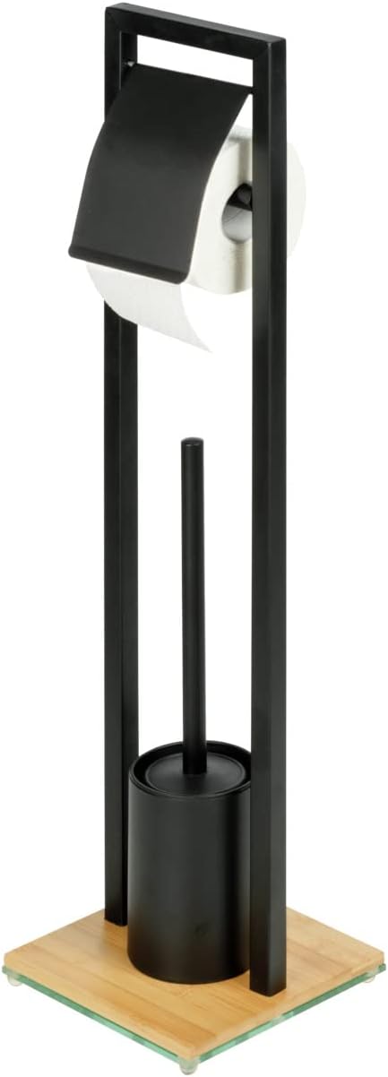 WENKO Stand WC-Garnitur Bambusa, inkl. Rollenhalter und WC-Bürste im Loft-Stil, matt lackierter Stah