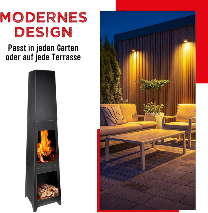 BBQ Collection Terrassenofen - Feuerstelle 36 x 36 x 150 cm - Gartenkamin für Brennholz - Gartenofen