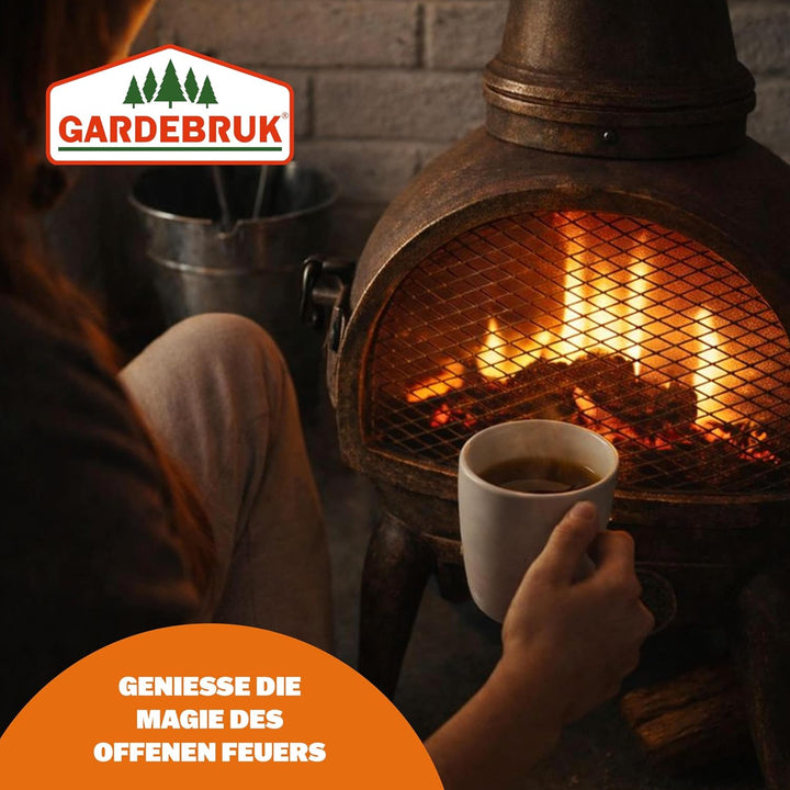 GARDEBRUK® Terrassenofen Gusseisen 28kg Funkenschutz Abdeckung Schürhaken 112cm Gross Feuerstelle Fe