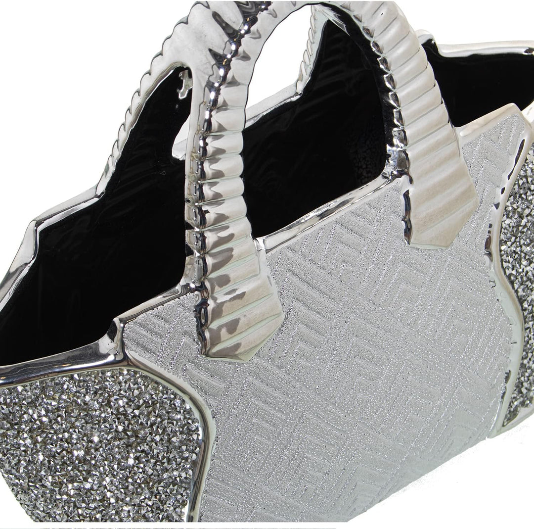 DRW Keramiktasche mit Kristallen in Grau und Silber, 28 x 11 x 28 cm, Multi, estandar