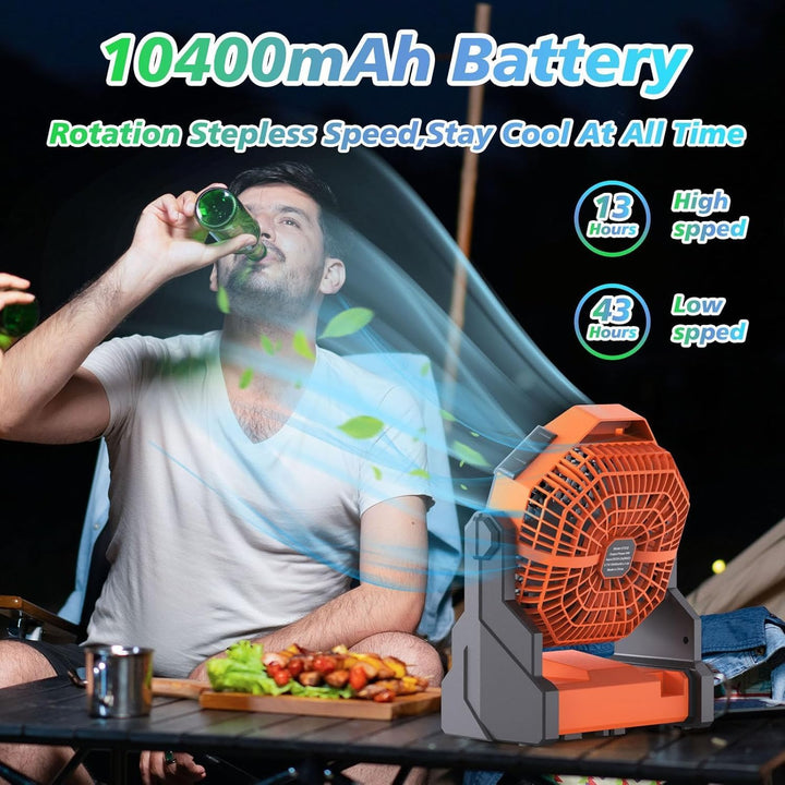 Batteriebetriebener Ventilator, 10400 mAh Campingventilator, wiederaufladbar, tragbarer Ventilator m