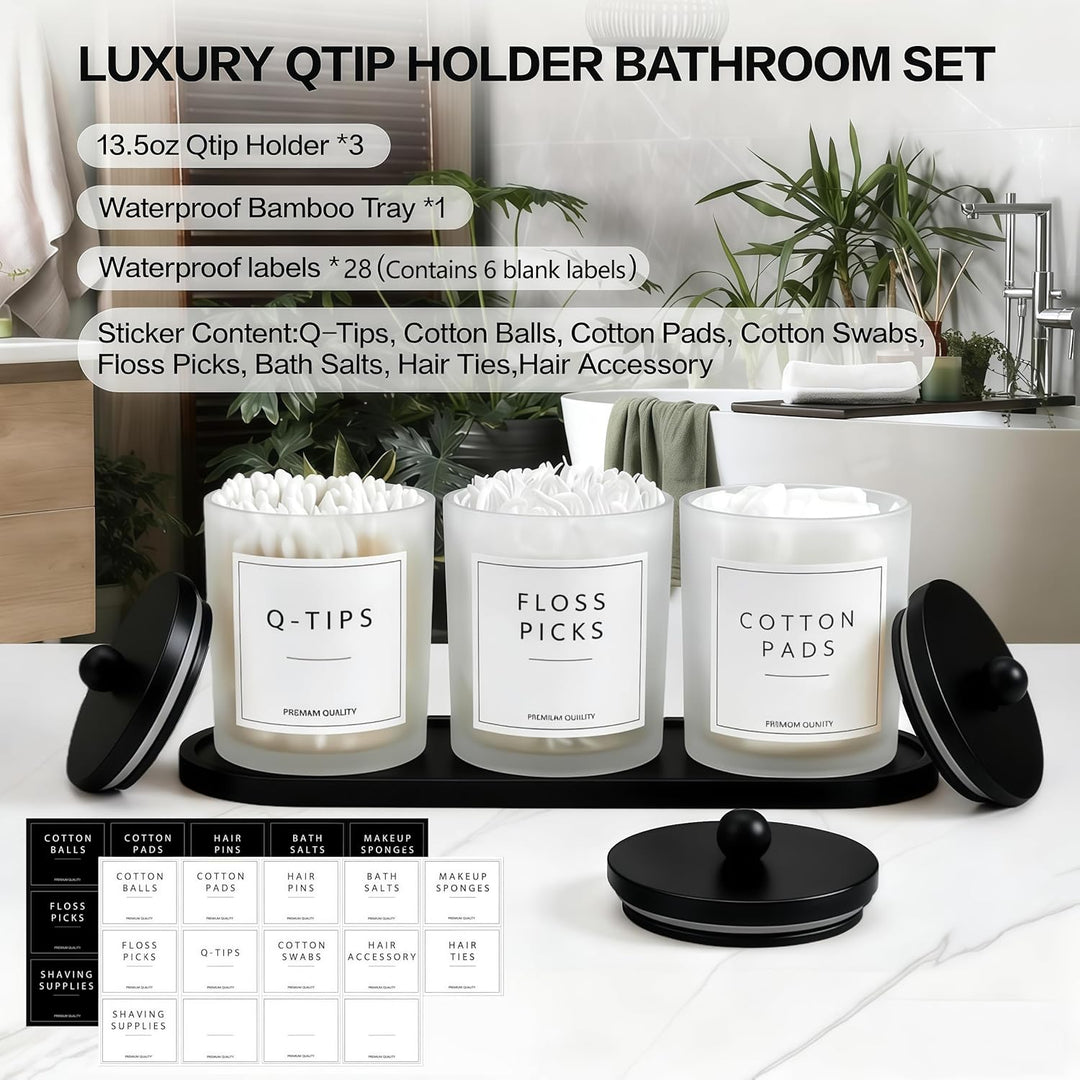 Glas Wattestäbchen Behälter, Schminktisch Badezimmer Organizer Set mit Tablett, Wattepadspender Make