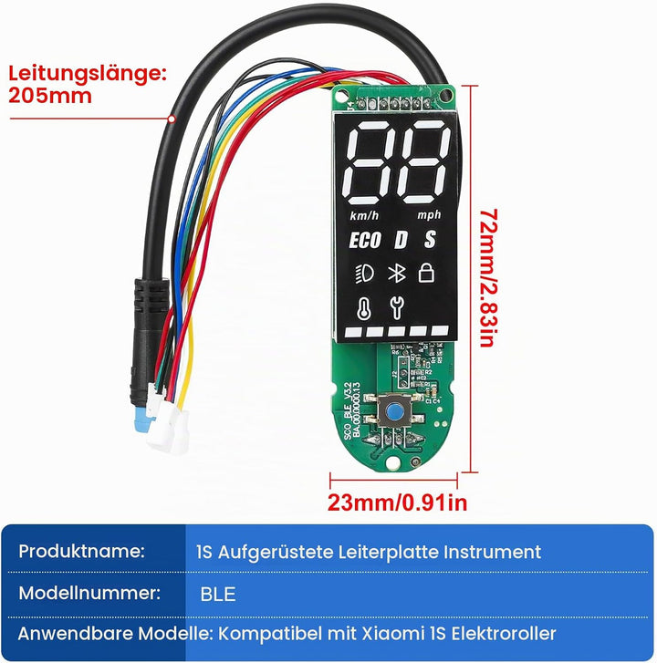 Elektroroller Dashboard für Xiaomi 1S, E-Scooter Armaturenbrett mit Abdeckung, Klare Datenanzeige E-