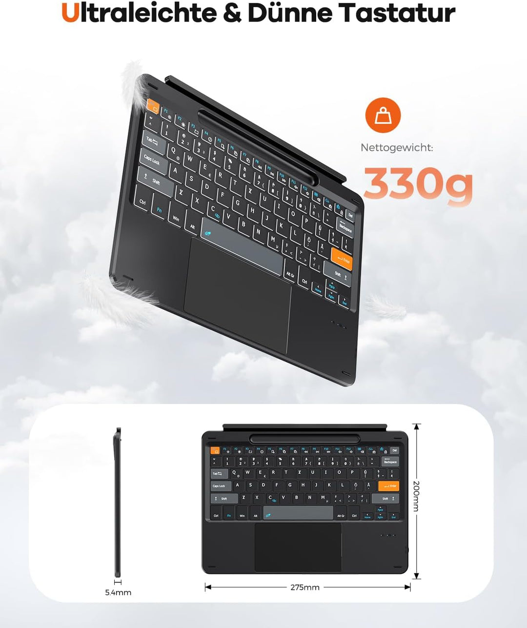 Doohoeek Bluetooth Tastatur für Surface Pro 12 2025, Kabellose Beleuchtete Tastatur, Ultraslim Keybo