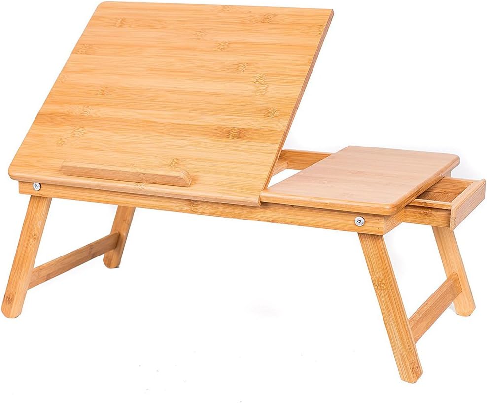 BAKAJI Laptoptisch aus Bambus HBT: 24 x 55 x 33 cm Beistelltisch mit praktischem Fach für Stifte ode