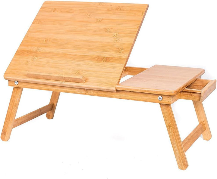 BAKAJI Laptoptisch aus Bambus HBT: 24 x 55 x 33 cm Beistelltisch mit praktischem Fach für Stifte ode