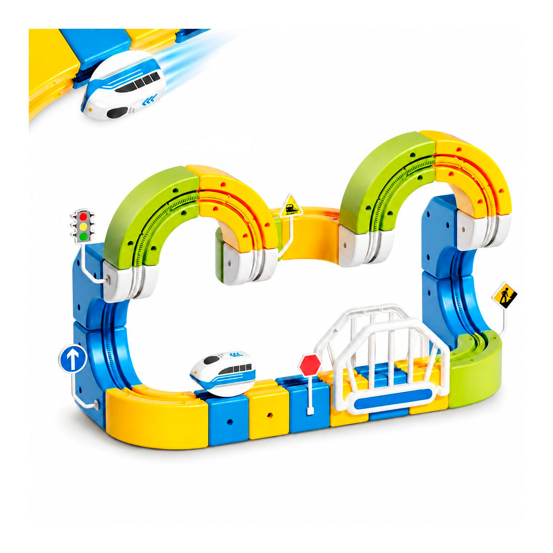 168 PCS Eisenbahn Kinder Elektrisch Cube Track Set, 3D Strecke Flexible Rennstrecke DIY Motorisierte