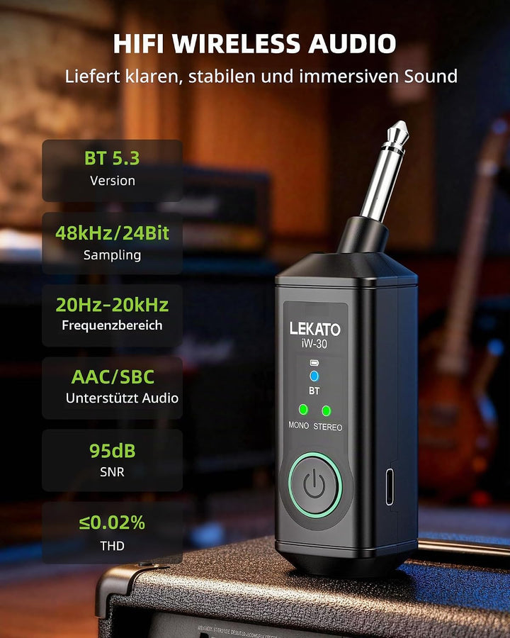 LEKATO iW-30 Bluetooth-Empfänger mit 6,35 mm Klinkenstecker, Mono/Stereo Wireless Audio Receiver, 15