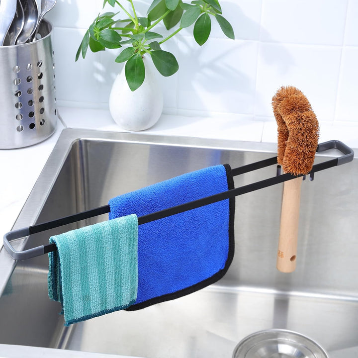 YIGII Spülbecken Organizer, Multifunktionaler Abtropfgitter Spüle Schwammhalter Küche, 43cm Spüllapp