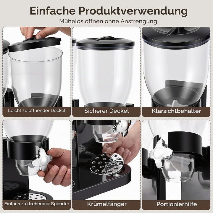 Müslispender, 3er Set Cereal Dispenser Getreidespender 2L Insgesamt 6L Dreifacher Müsli Verteiler Co