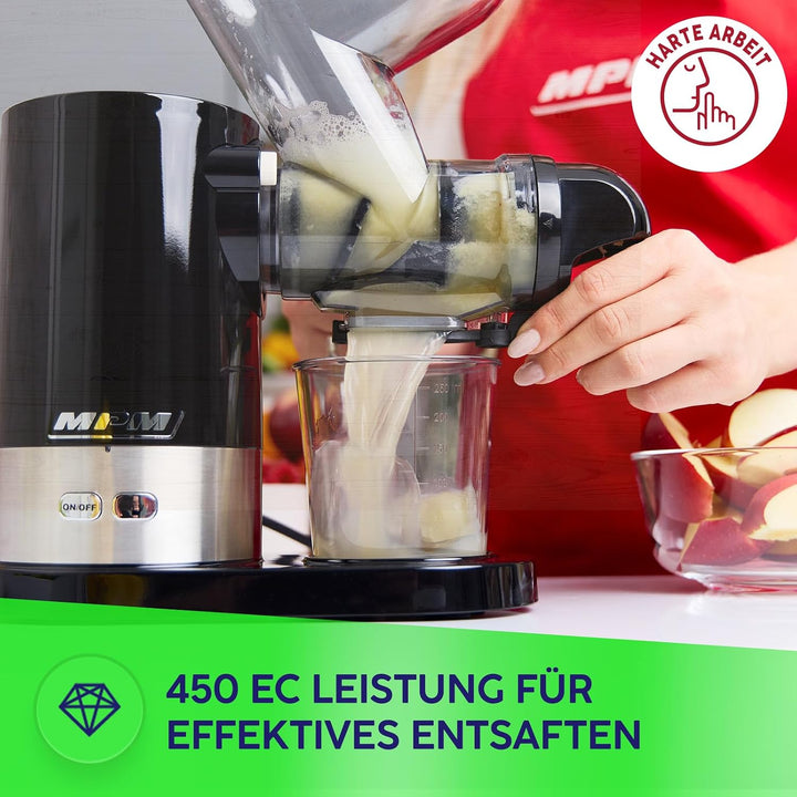 MPM Slow Juicer MSO-17 mit 450 W, 60 U/min und Zwei Einfüllöffnungen | Entsafter Gemüse und Obst, 11