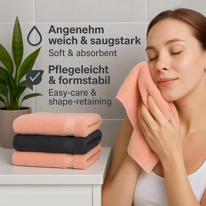 Betz 6 Stück Handtücher Palermo 100% Baumwolle Grösse 50 x 100 cm Handtuch Set Farbe anthrazit und a