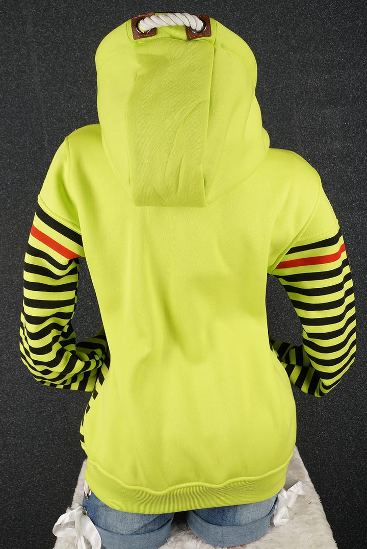 Damen Sweat Jacke Kapuze Fleece gefüttert Übergangsjacke Hoodie gestreiftes oder dünn-gestreiftes me
