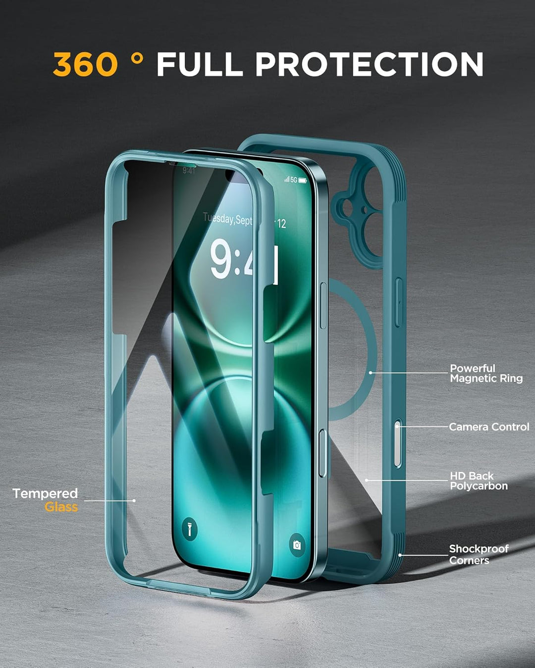 Miracase 360 Grad für iPhone 16 Plus Hülle mit Magsafe, Komplettschutz HandyHülle Magnetisch Stossfe