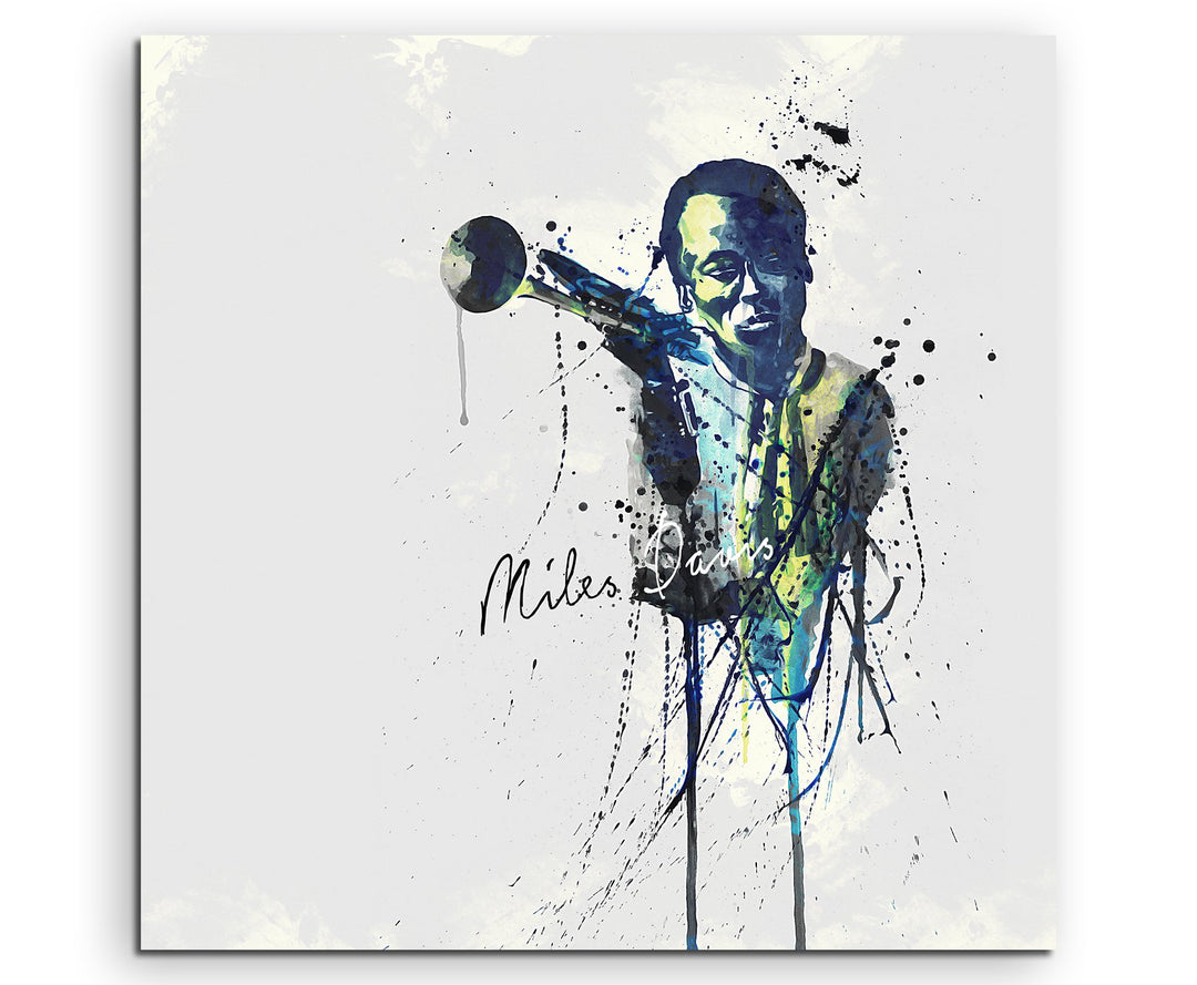 Paul Sinus Art Miles Davis II 60x60cm Keilrahmenbild Kunstbild Aquarell Art Wandbild auf Leinwand fe