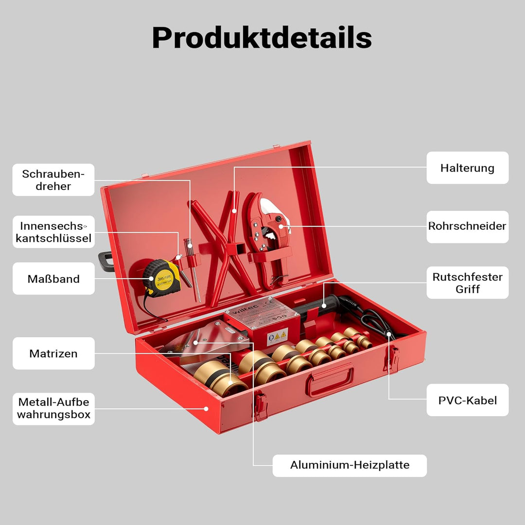Wiltec PE-Rohr Schweissgerät Muffenschweissgerät, Bleistift, Muffenschweissen Kunststoffschweissen K