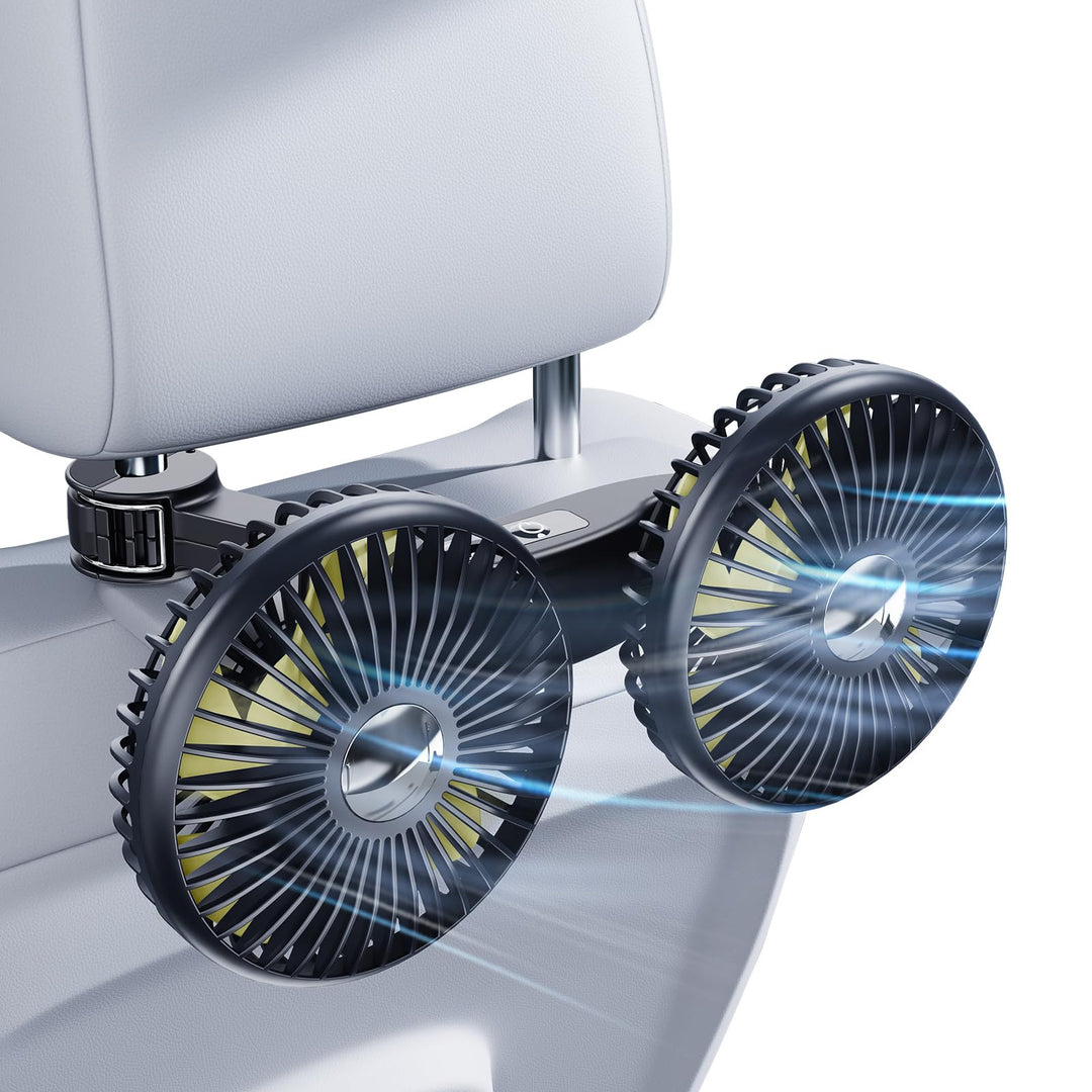 Akku Ventilator Auto,Kopfstütze Leise Lüfter【inkl. 12V 24V Zigarettenanzünder &amp; USB C Ladekabel】 360