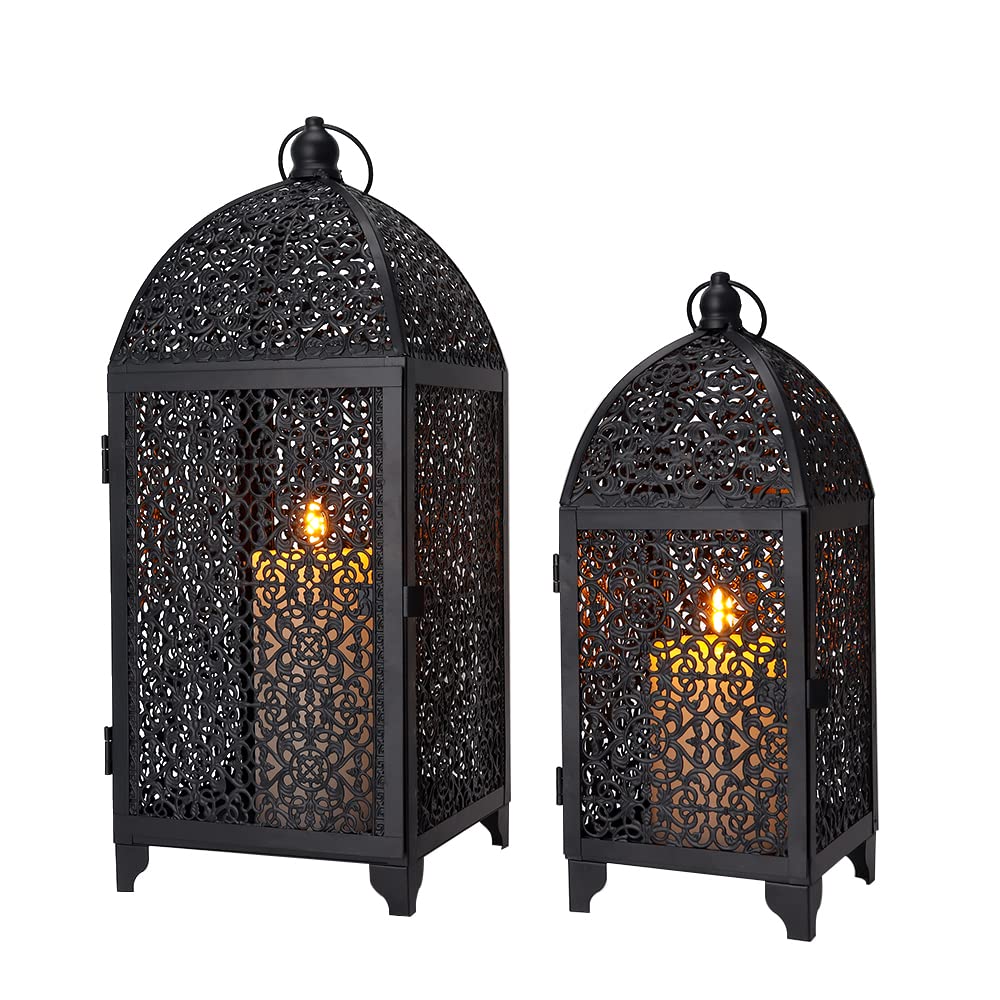 TRIROCKS Set Mit 2 Dekorativen Vintage-Kerzenlaternen 30,5 cm Und 41,5 cm Hohe Metall-Kerzenhalter H