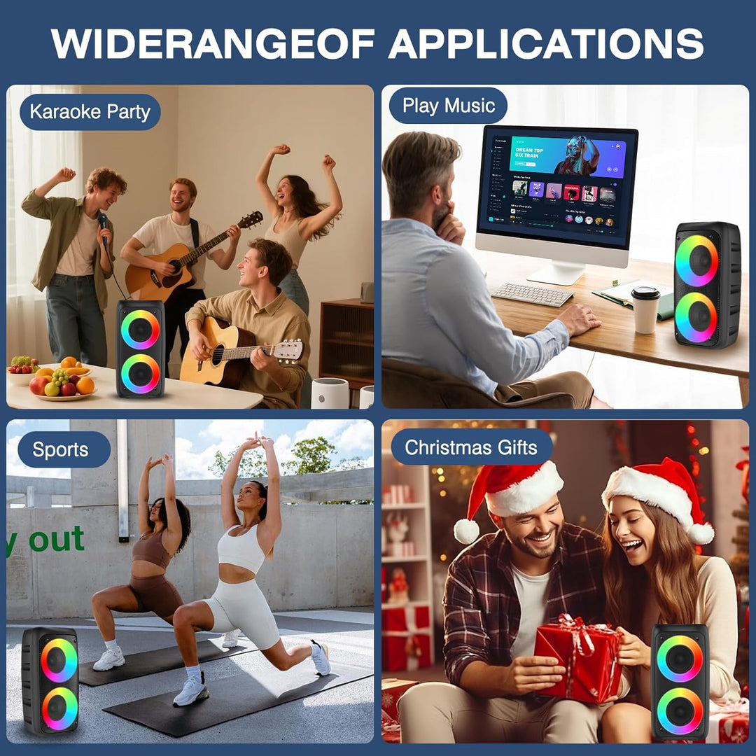 Karaoke Machine for Adults Kids,Colorful LED Lights, Portable Bluetooth Speaker with 1 Wired Mic Sup