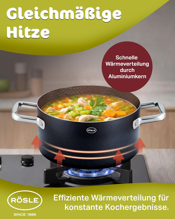RÖSLE EBONIC Kochtopf 20 cm Induktion – Topf 20cm mit Deckel – ProNero Keramik Antihaftbeschichtung