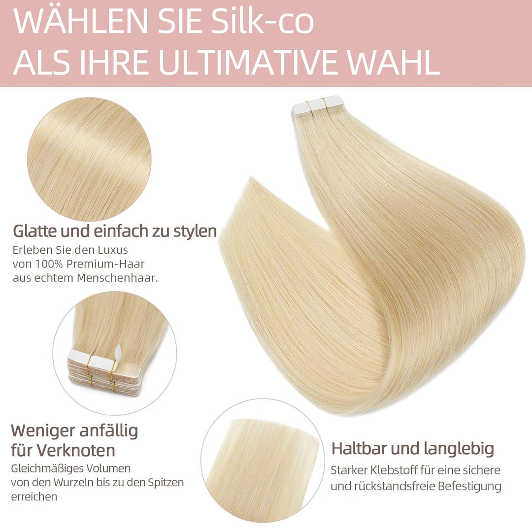 Silk-co Tape in Extensions Echthaar 20stk, leicht Version Tape Extensions Echthaar, Remy Haarextensi